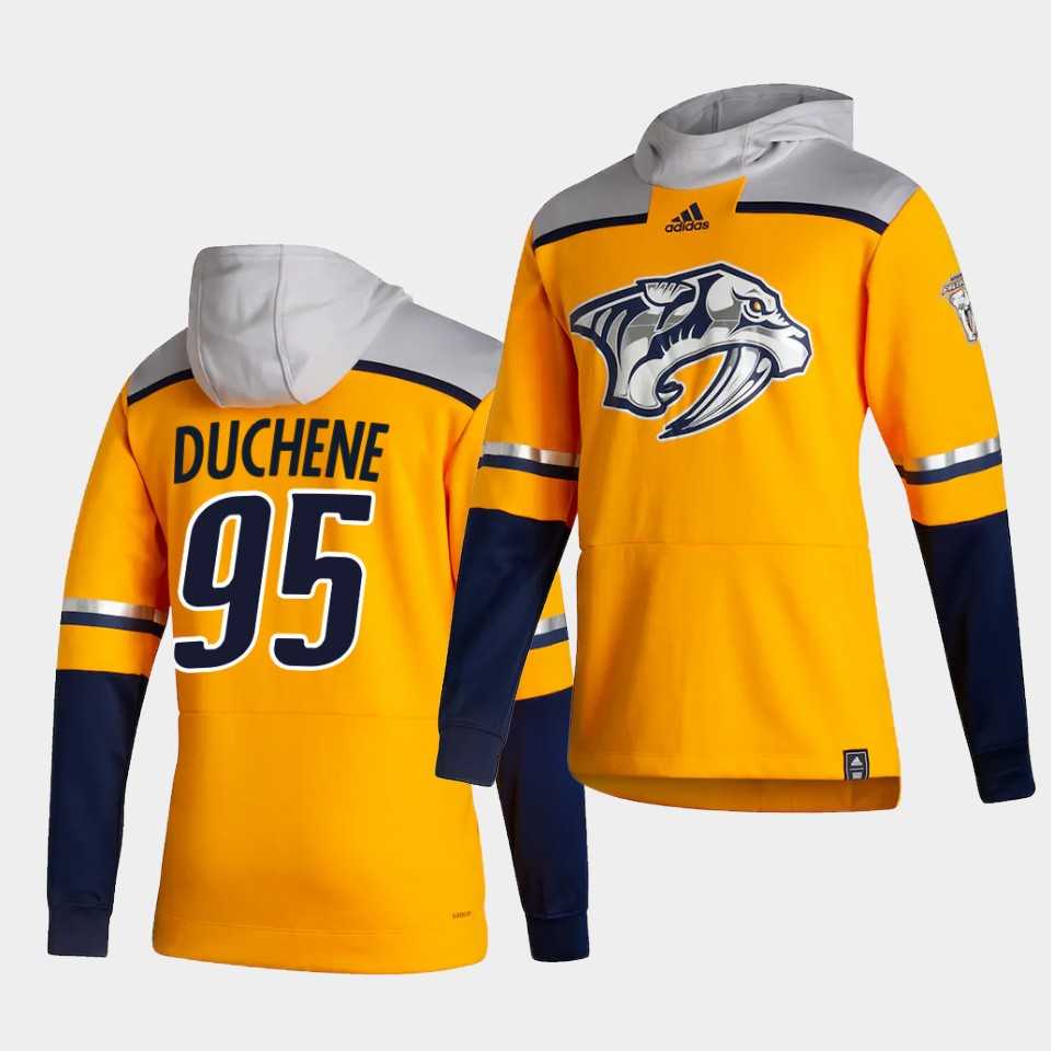 Men Nashville Predators 95 Duchene Yellow NHL 2021 Adidas Pullover Hoodie Jersey